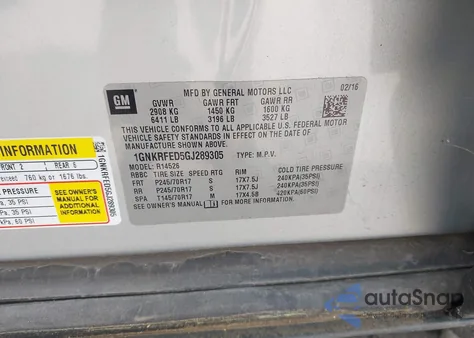 2016 Chevrolet Traverse Ls z USA, uszkodzony, nr VIN 1GNKRFED5GJ289305